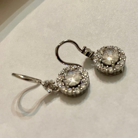 Faux Diamond Cubic Zirconia 925 Silver Filled Stud Dangling Earrings - Picture 3 of 8
